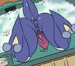  amphibian animal_genitalia animal_penis anus butt erection frog greninja hot_tub machv99 male nintendo nude partially_submerged penis pok&eacute;mon precum presenting solo video_games water 