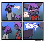  &lt;3 2016 black_fur black_nose blush canine canisfidelis clothed clothing comic cub cute dialogue dragon female fur hair hi_res horn humor hybrid incest male mammal pink_eyes purple_hair pwned text young 