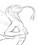  2016 anthro breasts female forked_tongue hand_on_breast hattonslayden hi_res long_tongue monochrome naga nude reptile scales scalie simple_background sketch solo tongue tongue_out white_background 