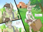  anthro barn blue_eyes cat clothed clothing comic duo english_text faf farm feline fence grass green_eyes lagomorph male mammal outside rabbit suitcase swing text tree 