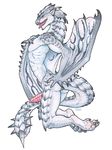  2016 anthro anthrofied bat_wings beak blue_eyes butt capcom claws erection flying_wyvern grey_scales hand_on_butt hi_res horn iggi kneeling male membranous_wings monster_hunter nude open_mouth penis pointy_ears rathalos scales scalie sharp_teeth silver_rathalos silver_scales simple_background smile solo spikes teeth toe_claws tongue tongue_out video_games white_background white_scales wings wyvern 