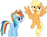  applejack_(mlp) blonde_hair cutie_mark duo earth_pony equine feathers female feral freckles friendship_is_magic fur green_eyes hair hat horse mammal multicolored_hair my_little_pony pegasus pony rainbow_dash_(mlp) rainbow_hair wings 