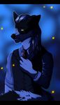  anthro big_ears black_and_white_fur black_and_white_hair black_fur canine clothed clothing crying digital_media_(artwork) fennec firefly fox fur green_eyes hair hi_res hybrid kaelyn_idow long_hair male mammal marble_fox necktie simple_background solo tears tserra-wolf white_fur 