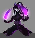  anthro clothed clothing feline female ghostli half-closed_eyes kneeling looking_at_viewer magic mammal simple_background solo 