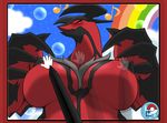  anthro avian big_breasts black_nipples blush breasts bubble eyes_closed female legendary_pok&eacute;mon musical_note nintendo nipples nnecgrau pok&eacute;ball pok&eacute;mon pok&eacute;mon_amie rainbow sitting sky solo solo_focus standing stylus video_games yveltal 