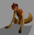  amputee anthro canine ghostli male mammal nude simple_background sitting smile solo teeth 