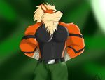  arcanine army black_nose clothing dog_tags gradient_background grunt hi_res male militar muscular nintendo pok&eacute;mon portrait simple_background soldier three-quarter_portrait uniform unknown_artist video_games watermark 