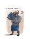  anthro biceps bovine buffalo cellphone chief_bogo clothed clothing disney fur grey_fur horn lowergold male mammal muscular pecs phone red_eyes solo standing topless towel wet wet_fur zootopia 