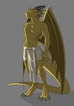  abs anthro clothed clothing dragon ghostli jewelry male navel necklace nipples simple_background solo standing topless wings 