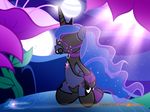  2016 bdsm bondage bound clothing collar crown cutie_mark dream equine female flower friendship_is_magic gag handcuffs horn mammal moon my_little_pony night nightmaremoons outside patreon plant princess_luna_(mlp) rubber shackles skinsuit sky solo star tight_clothing winged_unicorn wings 