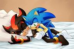  bed body_hair chest_hair cum cumshot duo handjob hedgehog hi_res lying male male/male mammal on_bed on_side one_eye_closed open_mouth orgasm penis sex shadow_the_hedgehog skyeprower sonic_(series) sonic_the_hedgehog 