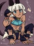  animal_humanoid arthropod bell_collar belt blue_eyes booty_shorts breasts butterfly cat_humanoid clothing collar feline female fingerless_gloves gloves hair hi_res humanoid insect mammal midriff nadia_fortune navel scar shaking short_hair sitting skullgirls solo source_request straight_hair under_boob unknown_artist white_hair 