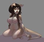  anthro belly big_breasts bra breasts cleavage clothed clothing feline female ghostli half-closed_eyes legwear mammal navel overweight panties simple_background slightly_chubby smile solo thigh_highs underwear 