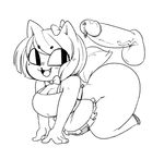 anthro apron balls black_and_white bow breasts cat cleavage clothed clothing digital_drawing_(artwork) digital_media_(artwork) disembodied_penis duo faceless_male fangs feline female gats hair male male/female mammal monochrome naked_apron penis precum smile solo_focus sugar_(gats) 