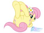  2015 absurd_res alpha_channel cutie_mark equine feathered_wings feathers female feral flower fluttershy_(mlp) friendship_is_magic fur green_eyes hair hi_res looking_at_viewer lying mammal my_little_pony nightmaremoons on_back pegasus pink_hair plant presenting simple_background smile solo transparent_background wings yellow_feathers yellow_fur 