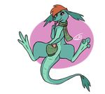  2015 anthro black_eyes blue_scales blush brown_hair clb covering cute disney english_text female green_scales hair hat licking_fingers loch_ness_monster marine mostly_nude nessie scales scalie scarf signature simple_background sitting smile solo spread_legs spreading text the_ballad_of_nessie tongue tongue_out white_background 