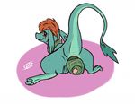  2015 anthro black_eyes blue_scales blush brown_hair butt clb covering cute disney english_text female green_scales hair hat loch_ness_monster looking_at_viewer looking_back marine mostly_nude nessie raised_tail rear_view scales scalie scarf signature simple_background smile solo spread_legs spreading text the_ballad_of_nessie tongue tongue_out white_background 