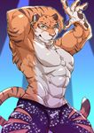  abs absurd_res anthro biceps big_muscles brown_fur clothed clothing disney feline fur hand_behind_head hi_res kakushimi looking_at_viewer male mammal muscular muscular_male pecs pink_nose shorts smile solo stripes stripper_tiger_(zootopia) tiger topless white_fur yellow_eyes zootopia 