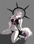  anthro breasts canine chain clothing collar eyes_closed facial_piercing female ghostli hi_res mammal navel nose_piercing panties piercing simple_background solo underwear wolf 