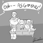  ! &lt;3 animated animated_skeleton bone clothed clothing dialogue english_text greyscale human loop mammal monochrome papyrus_(undertale) protagonist_(undertale) sans_(undertale) signature skeleton sofa suggestive text undead undertale unknown_artist unseen_character video_games 
