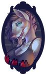  anthro big_breasts breasts canine clothed clothing ear_piercing fangs female ghostli half-closed_eyes looking_at_viewer mammal piercing solo teeth tongue tongue_out 