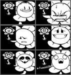  angry biting_lip black_and_white black_sclera derp_eyes flora_fauna flowey_the_flower grin male monochrome multiple_images nervous oh-onii plant sad sharp_teeth solo sweat teeth undertale video_games 
