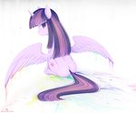  2016 cutie_mark equine feathered_wings feathers female feral friendship_is_magic hair horn long_hair looking_at_viewer looking_back mammal multicolored_hair my_little_pony pastelmistress purple_eyes simple_background sitting solo spread_wings twilight_sparkle_(mlp) white_background winged_unicorn wings 