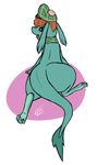  2016 all_fours anthro big_butt black_eyes blue_scales blush brown_hair butt claws clb cute disney english_text female green_scales hair hat hi_res loch_ness_monster looking_at_viewer looking_back marine mostly_nude nessie open_mouth rear_view scales scalie scarf signature simple_background smile solo text the_ballad_of_nessie toe_claws tongue tongue_out white_background 