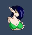  animated areola black_sclera blue_hair breasts demon female flashing hair neayix nipples off_shoulder one_breast_out orinth(neayix) pointy_ears sharp_teeth simple_background solo teeth yellow_eyes 