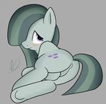 2015 anus blush cutie_mark earth_pony equine female feral friendship_is_magic fur grey_background grey_fur grey_hair hair hi_res horse looking_at_viewer looking_back mammal marble_pie_(mlp) my_little_pony neighday pony purple_eyes pussy simple_background solo 