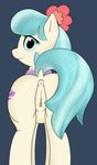  2015 anus blue_eyes coco_pommel_(mlp) cutie_mark earth_pony equine female feral friendship_is_magic fur grey_background hair hi_res horse looking_at_viewer looking_back mammal multicolored_hair my_little_pony neighday pony presenting pussy simple_background solo tan_fur two_tone_hair 