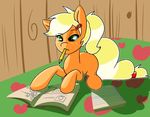  applejack_(mlp) equine female freckles friendship_is_magic green_eyes hairclip mammal my_little_pony pencil_(object) solo 