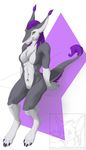  2016 anthro breasts claws featureless_breasts featureless_crotch female fur grey_fur hair half-closed_eyes hi_res long_hair looking_at_viewer navel nude piaa purple_claws purple_fur purple_hair sergal sitting smile solo storm_(stormblazer) toe_claws tuft white_fur yellow_eyes 