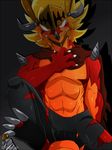  abs anthro biceps blonde_hair card claws clothed clothing dragon drum_(buddyfight) drum_bunker_dragon future future_card_buddy_fight future_card_buddyfight hair male muscular pecs ragujuka reptile scalie topless torn_clothing 