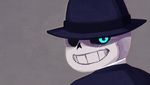  animated_skeleton blue_eyes bone clothed clothing fedora hat kiatokid looking_at_viewer male monster not_furry sans_(undertale) simple_background skeleton smile suit undead undermafia undertale video_games 