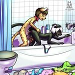  anal anthro balls bathroom bent_over black_fur blush butt clothing collar cub erection feline fur hair handjob hi_res leopard lichfang looking_pleasured male male/male mammal nude open_mouth panther penis reach_around sex shower underwear white_hair young 