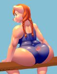  2016 anthro big_butt butt clothing drmellbourne female hi_res mammal outside pig porcine simple_background sitting solo swimsuit 