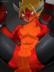  abs anthro bdsm blonde_hair blush bondage bound card dragon drum_(buddyfight) drum_bunker_dragon future future_card_buddy_fight future_card_buddyfight hair male muscular nude pecs ragujuka reptile scalie slit 