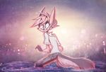  2016 anthro blush clothed clothing dreamkeepers faustisse female fluffy_tail fur long_tail looking_back mammal partially_submerged pink_fur shirt solo startled surprise viriathus 
