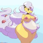  2016 ampharos anthro belly big_belly big_breasts breasts female fur garuda_six huge_breasts looking_at_viewer navel nintendo nipples nude open_mouth overweight pok&eacute;mon pussy simple_background solo video_games wide_hips yellow_skin 