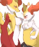  anthro blush braixen breasts canine chest_tuft chiji delphox drooling duo edit erect_nipples female female/female fox fur half-closed_eyes licking licking_lips mammal nintendo nipples pink_nipples pok&eacute;mon red_eyes red_fur saliva tongue tongue_out tuft video_games white_fur yellow_fur 