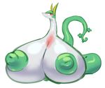  big_breasts blush breasts busty_feral female feral green_nipples hi_res huge_breasts hyper hyper_breasts keijimatsu nintendo nipples pok&eacute;mon red_eyes reptile scalie serperior simple_background smile snake solo video_games 