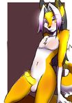  anthro balls canine erection fox hi_res looking_at_viewer male mammal naomy navel nude one_eye_closed penis simple_background solo yellow_penis 