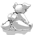  2016 anthro anus audino female fur monochrome nintendo nude pok&eacute;mon pussy raised_tail rear_view simple_background solo spread_legs spreading stretching video_games white_background zanthu 