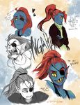 &lt;3 :3 an-artist-complex_(artist) angry armor blue_skin blush clothing dialogue english_text eye_patch eyewear female fish hair hi_res jacket marine monster noseless open_mouth red_hair sad sharp_teeth smile solo teeth text undertale undyne video_games yellow_eyes 