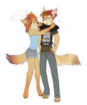 ... 2015 ailuranthropy anthro beanie blue_eyes canine cape_fox clothed clothing coyote decibel_(character) dialogue duo ear_piercing english_text eyewear female fox glasses hand_on_hip hat kohi_(waruikoohii) male male/female mammal piercing shopping shorts standing text yellow_eyes 