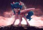  2016 blue_hair dennyvixen equine female firefly_(pre-g4) hair lightning mammal my_little_pony pegasus raining solo wings 