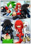  anthro bbmbbf bdsm bondage bound butt clothing comic digital_media_(artwork) doctor_finitevus drugs duo echidna feet forced hedgehog hi_res huge_dildo kissing knuckles_the_echidna male male/male mammal mobius_unleashed monotreme palcomix penis scourge_the_hedgehog sonic_(series) spectre_the_echidna toy 