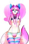  &lt;3 &lt;3_eyes 2015 albedo_azura anthro bogoro bulge canine clothed clothing collar cute digital_media_(artwork) fox front_view fur girly hair leash leash_in_mouth legwear long_hair looking_at_viewer male mammal multicolored_fur panties pink_fur pink_hair simple_background skimpy solo standing stockings thigh_highs two_tone_fur underwear white_background white_fur wide_hips 