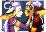  anthro antlers breasts duo female horn hybrid male naomy simple_background smile unknown_species 